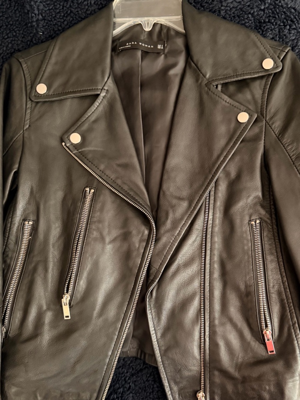 Zara Black Leather Asymmetrical Biker Jacket - Picture 4 of 8